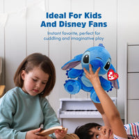 two kids playing with stitch plush 