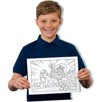 boy holding up super graph drawing 