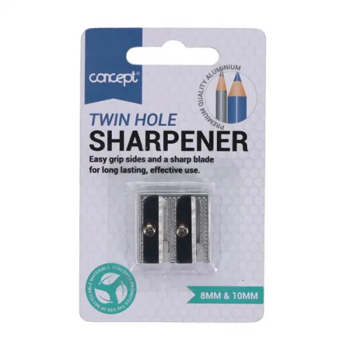twin hole metal sharpener in apckaging 