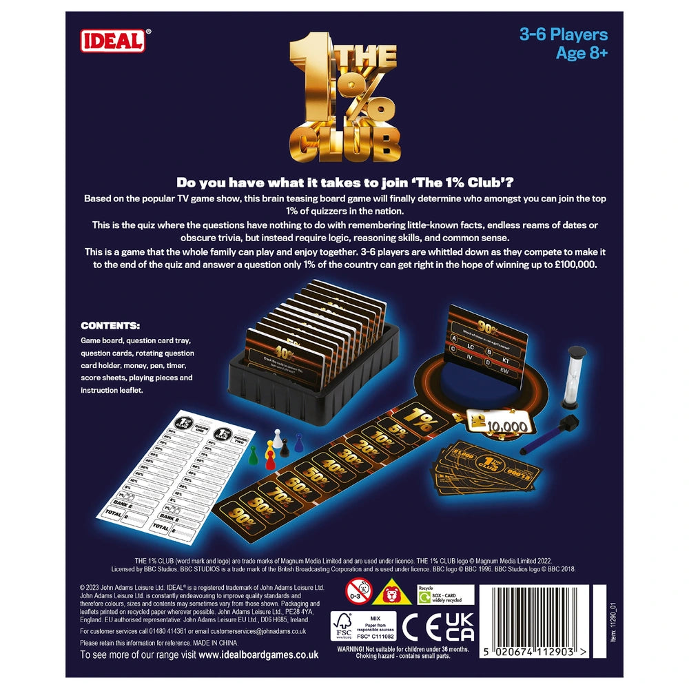 back of the 1% club game packaging 