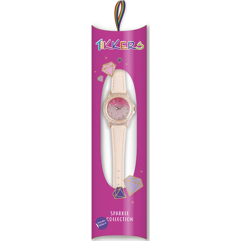 pink strap watch in packaging 