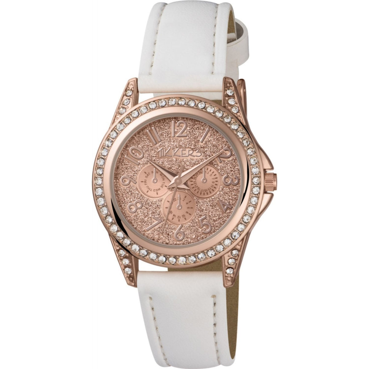 rose gold watch with white strap