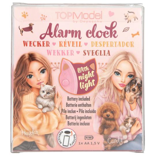 back of top model alarm clock packaging 