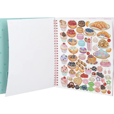 sticker page of cake and bake colouring book 