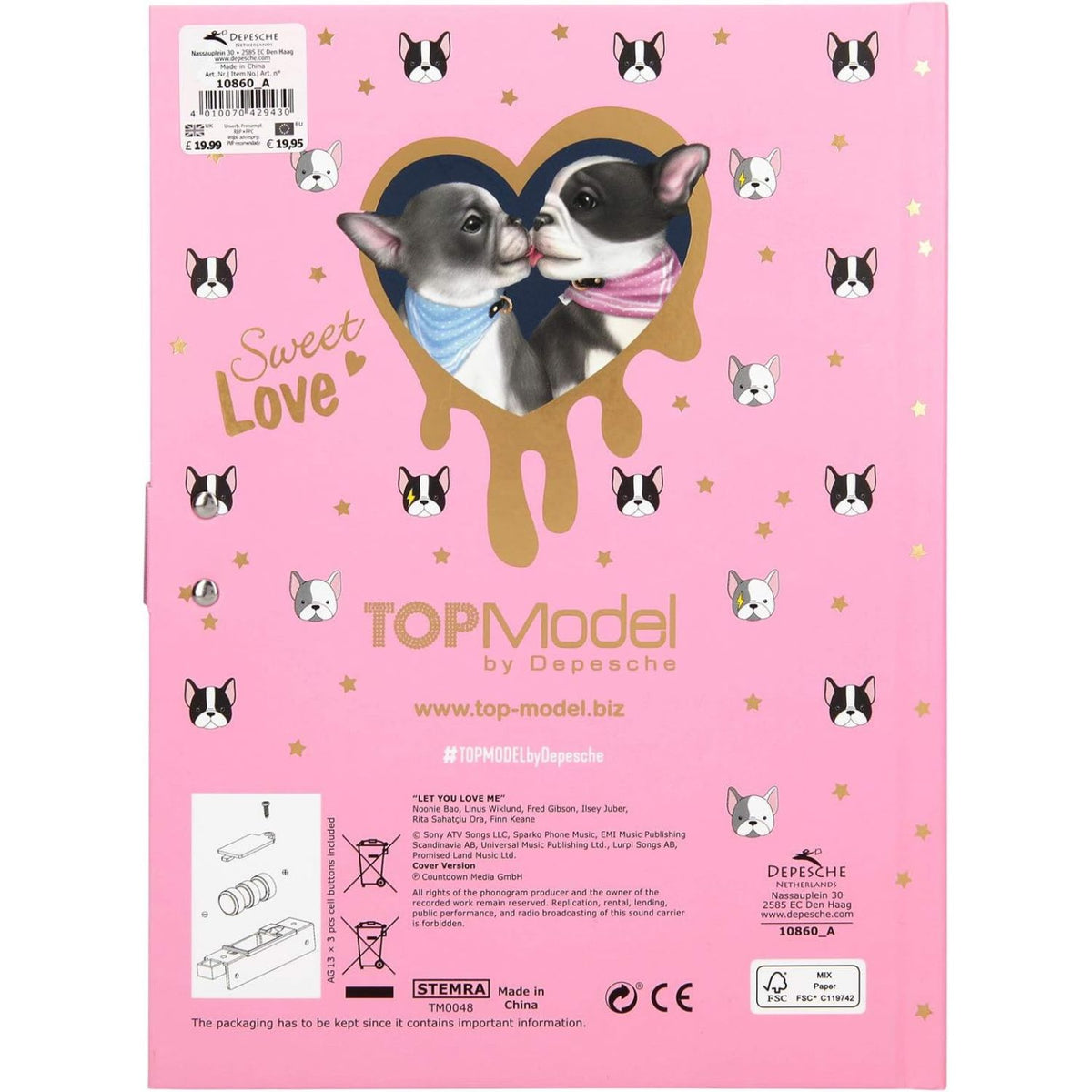 back of top model diary with code 