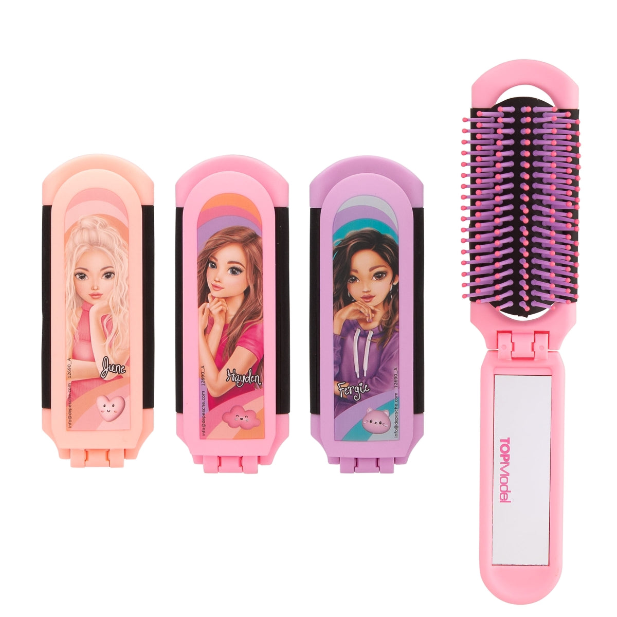 assorted colours of top model folding hairbrush 