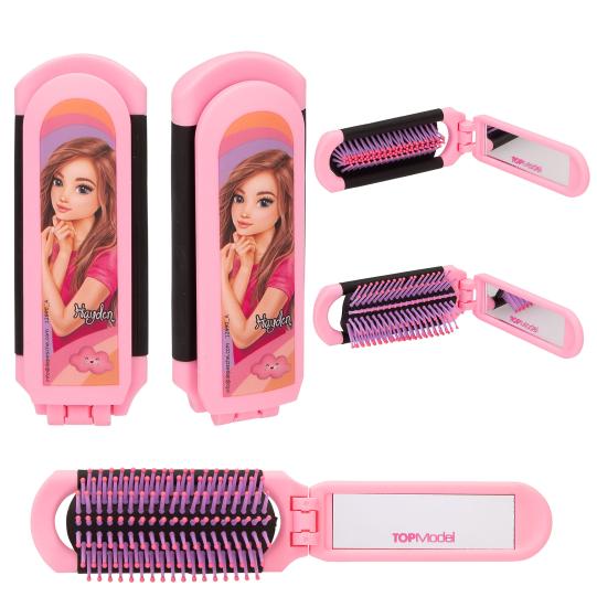 pink folding hairbrush 