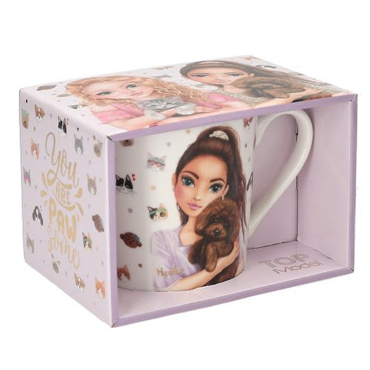 side angle of packaging for top model mug 