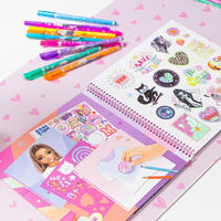 page of top model t shirt design colouring book 