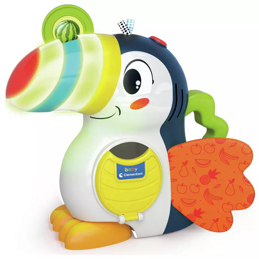electronic toucan with watermelon coin inserting in beak 