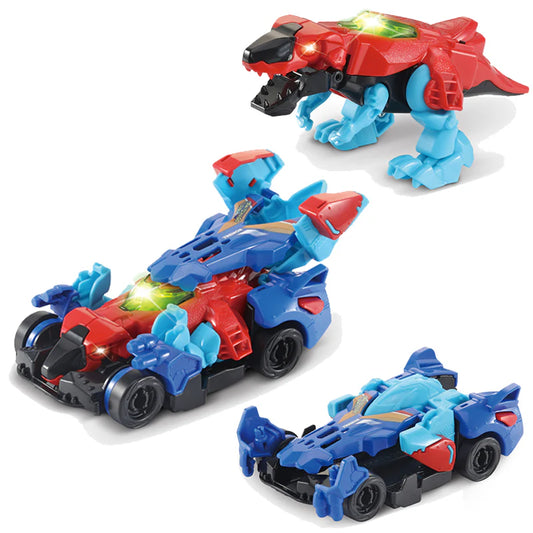 three different modes of dinosaur racecar toy 