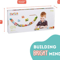 scale of box of wooden lacing toy 