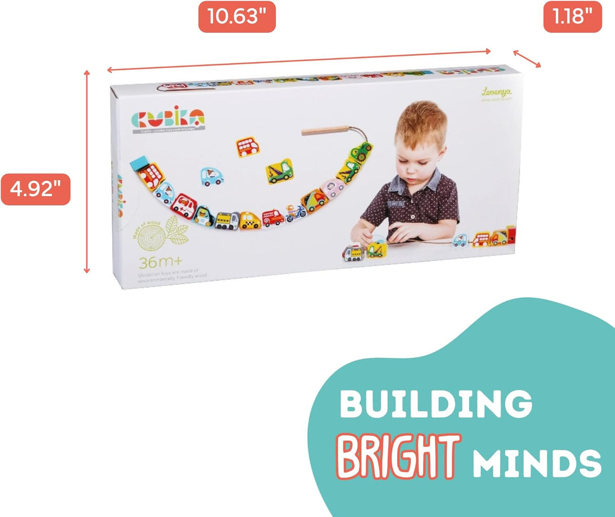 scale of box of wooden lacing toy 