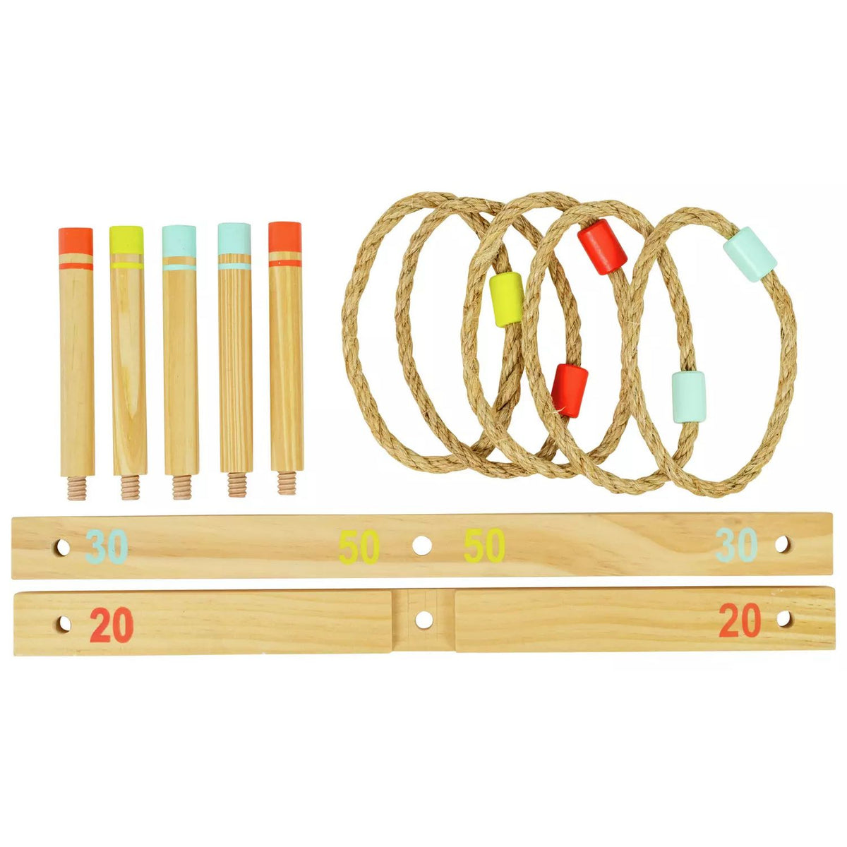 contents of wooden ring toss game