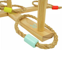 close up of wooden ring toss game