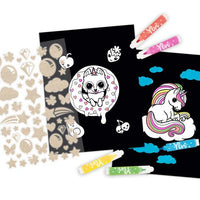 stickers and markers of neon colouring book 