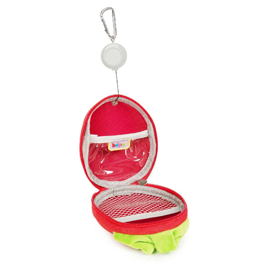 Interior mesh pocket of Boppi Tiny Trekker Strawberry Pouch