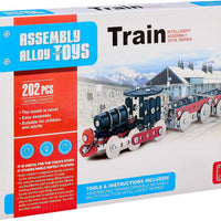 Box of Assembly Alloy Toys train set with model and text on packaging