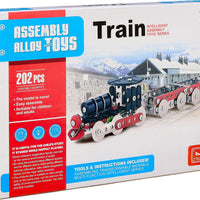 Box of Assembly Alloy Toys Train set with toy train model on a white background