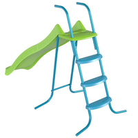 Blue ladder with green slide on a white background