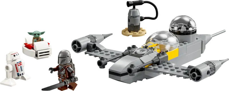 LEGO Star Wars 75410 N-1 Starfighter with Mando, Grogu, and R4-D4.