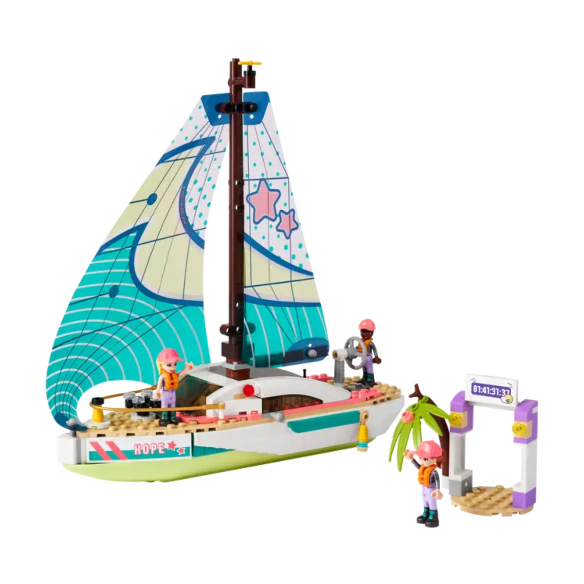 LEGO Friends 41716 Stephanie's Sailing Adventure toy boat with realistic details.