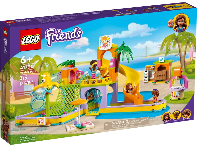 LEGO Friends Water Park set featuring a vibrant pool area and splash action