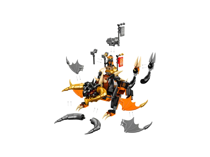 The Earth Dragon from LEGO NINJAGO 71782 with golden wings and horns.