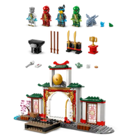 Detailed garden and teahouse area from the LEGO NINJAGO 71831 set.