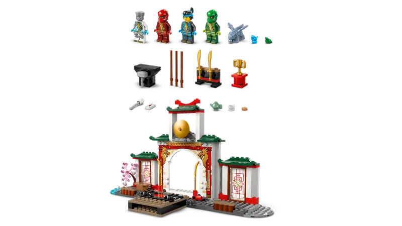 Detailed garden and teahouse area from the LEGO NINJAGO 71831 set.