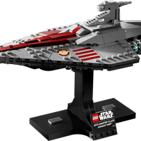Close-up of the Acclamator-Class Assault Ship™ LEGO model showcasing intricate details.