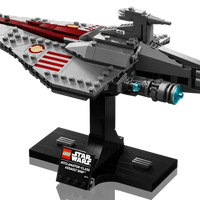Side view of LEGO Star Wars 75404 Acclamator-Class Assault Ship™ set on display stand.