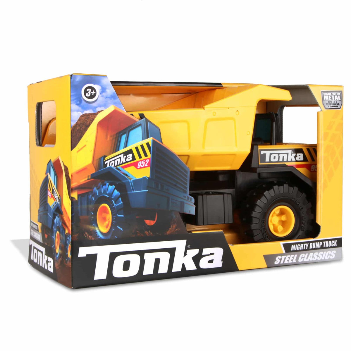 Classic yellow Tonka Steel Mighty Dump Truck with realistic details