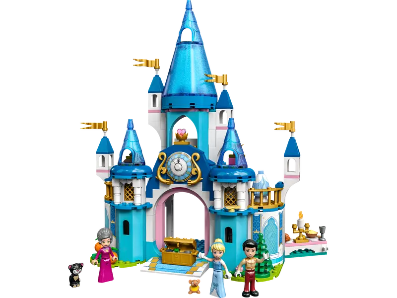 LEGO 43206 Cinderella and Prince Charming’s Castle set with mini-dolls and accessories.