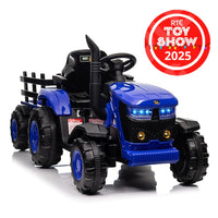 Turbo Harvest 12V Electric Ride On Tractor with Trailer Blue
