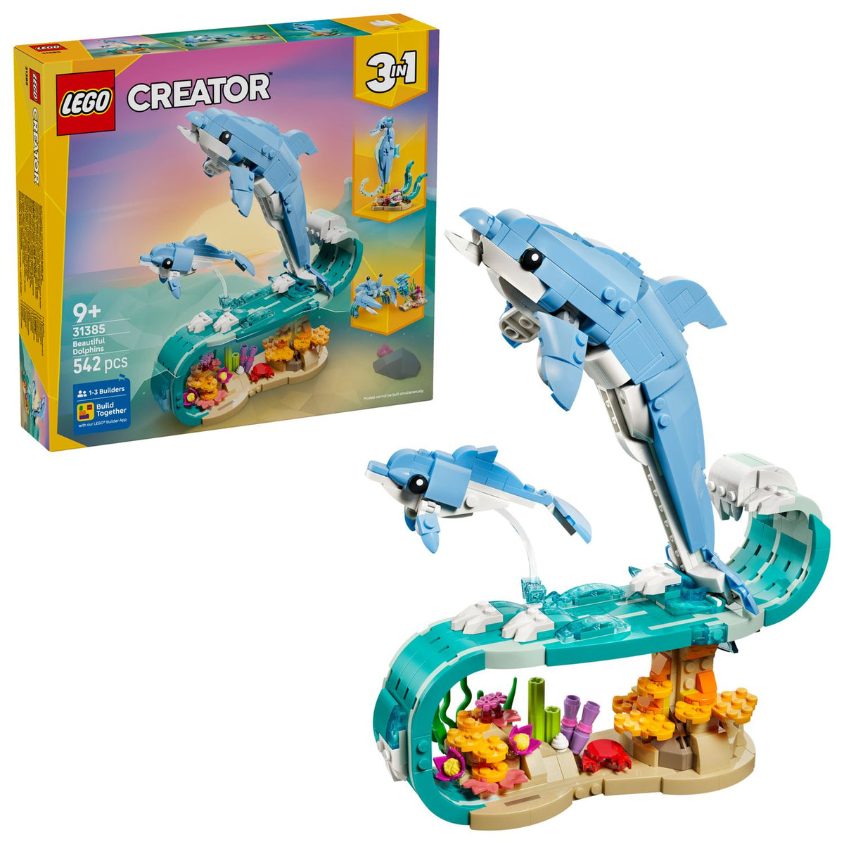Toys at Foys - LEGO Creator 3in1 31385 Sea Animals: Beautiful Dolphins - built model and box