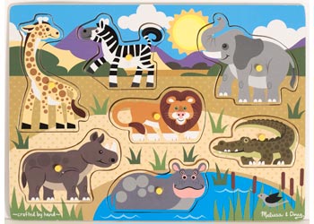 Melissa & Doug Safari Wooden Peg Puzzle 7 Pieces – box and contents