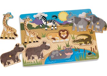 Melissa & Doug Safari Wooden Peg Puzzle 7 Pieces – close-up of the toy