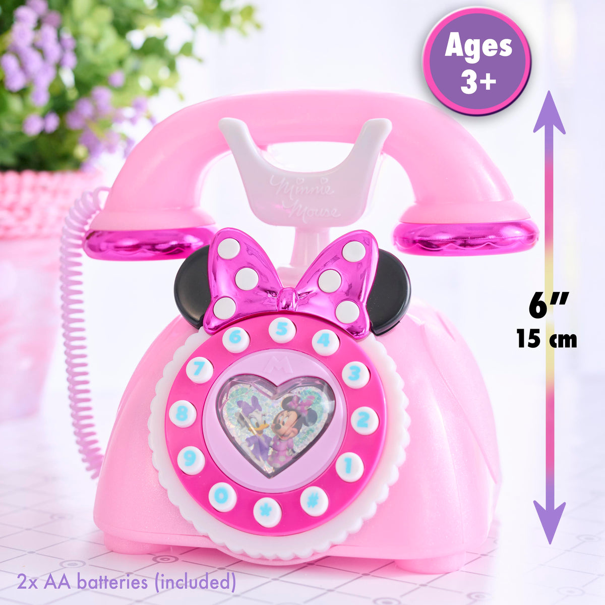 Disney Junior Minnie Mouse Ring Me iridescent pink rotary style toy phone – view 3