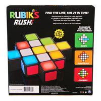 the back of the retail packaging for the rubik's rush against a white background.