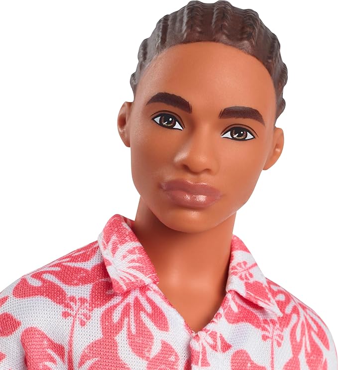 Styled with a molded braided brown hairstyle