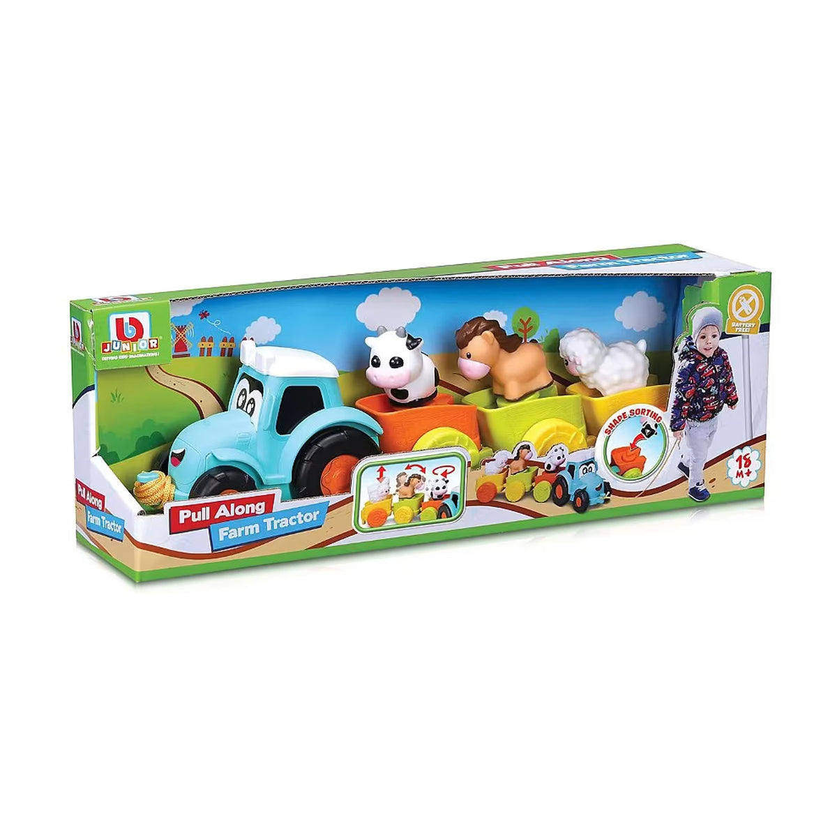 Pull-along tractor toy with a farm-inspired design