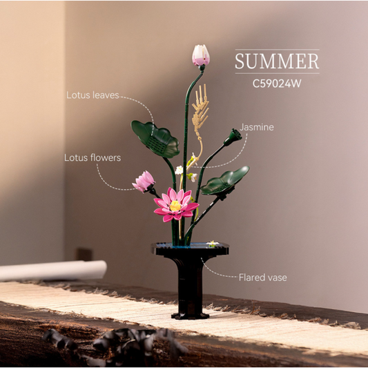 Freestanding floral model with pink blooms and green stems
