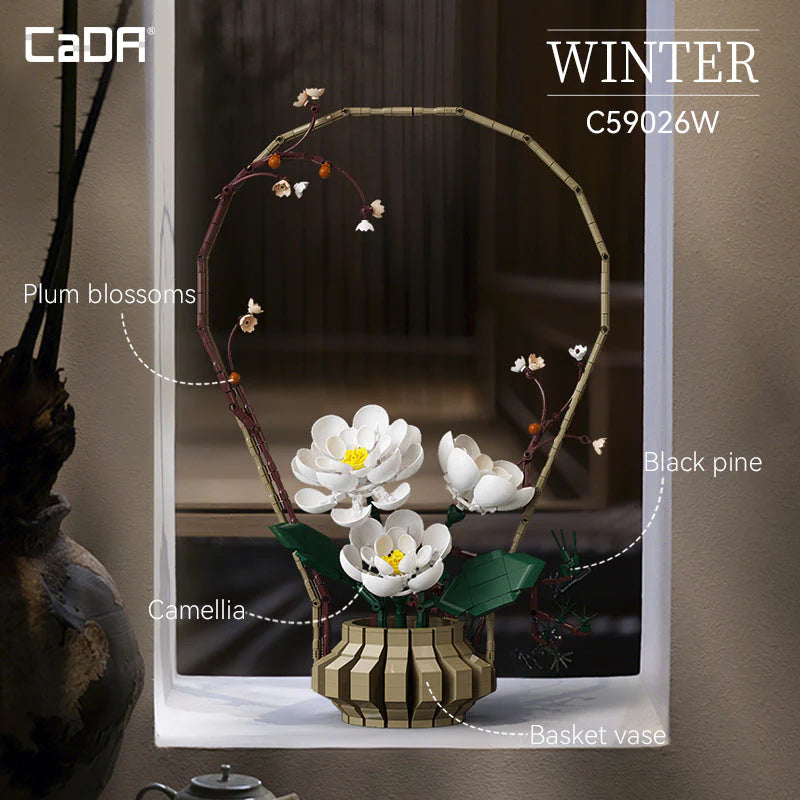 White flowers with green and brown stems create a refined look
