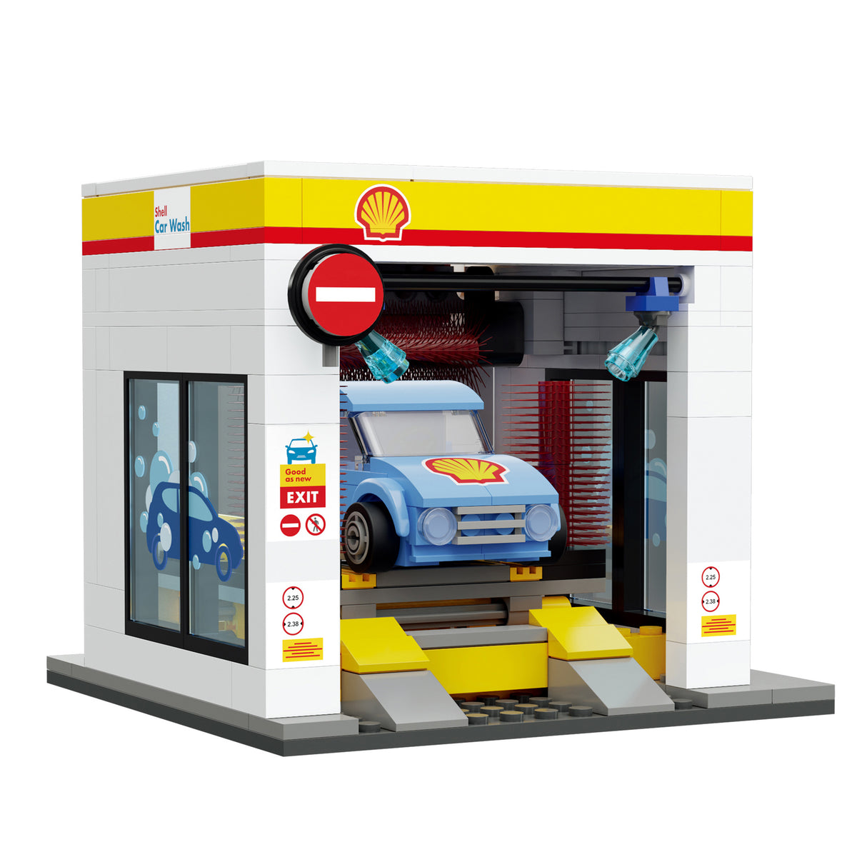Features a manually rotating wash brush