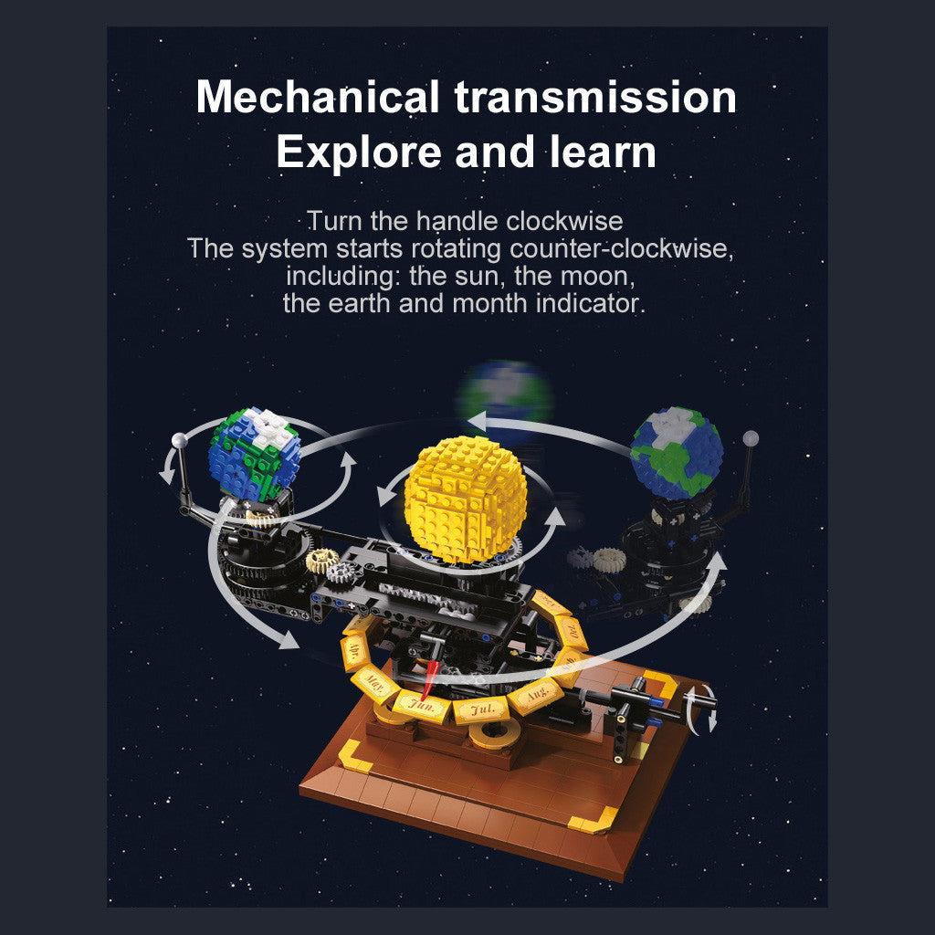 Interactive mechanical model featuring the Sun, Earth, and Moon