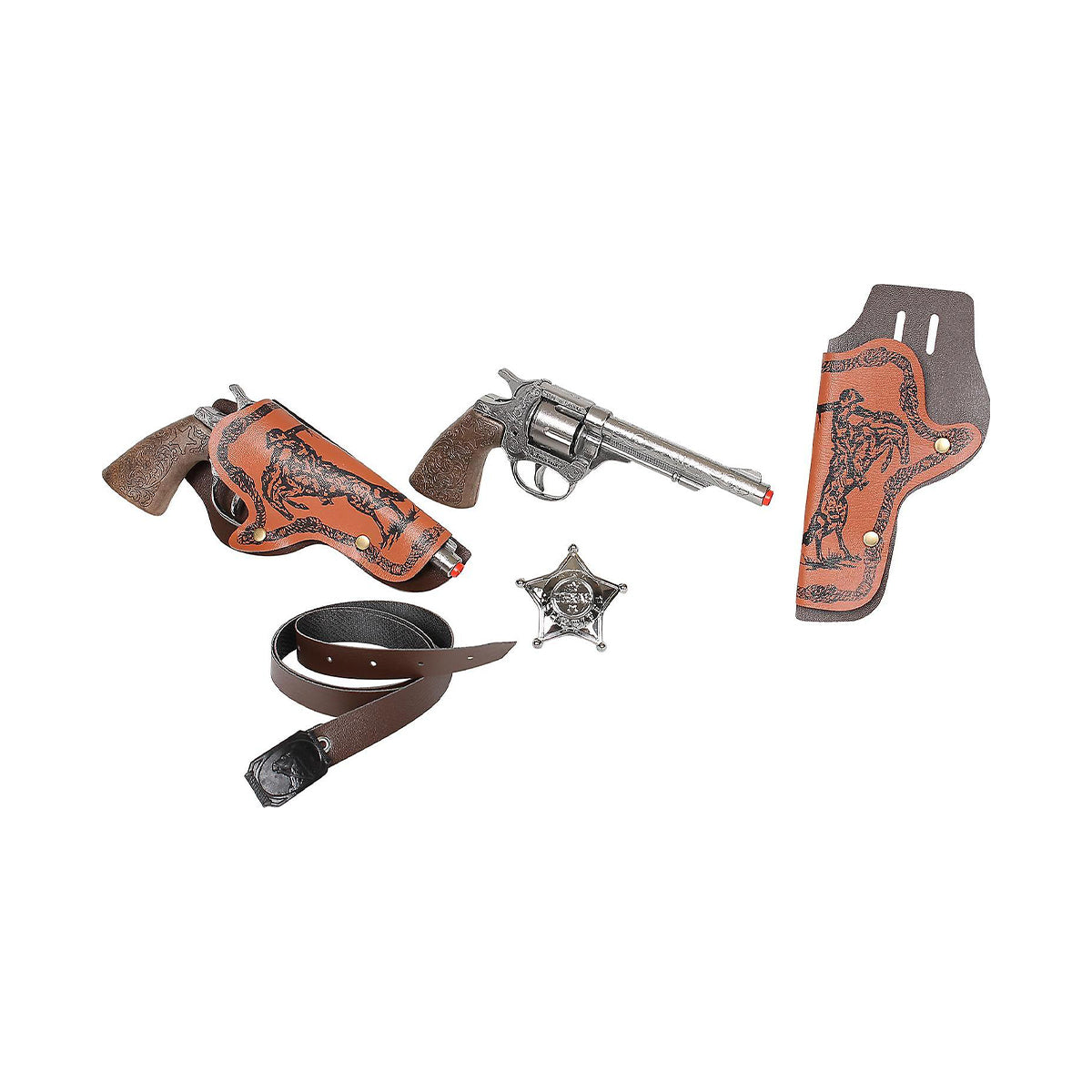 Comes with two holsters and a sheriff-style badge