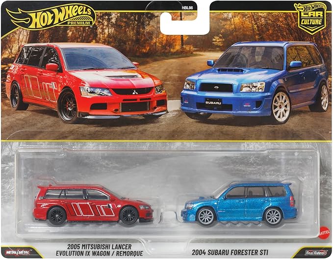 Hot Wheels Premium Car Culture 2005 Mitsubishi Lancer & 2004 Subaru Forester Die-Cast Cars 2 Pack