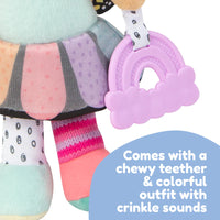 Bright colours and contrasting patterns along with entertaining sounds from tethered rattle stimulate baby's attention