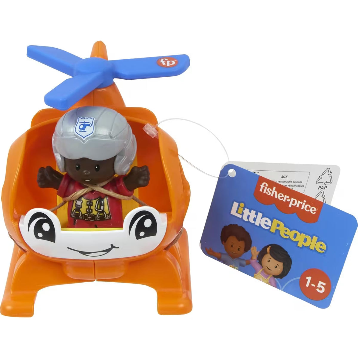 Includes a toy helicopter and pilot figure
